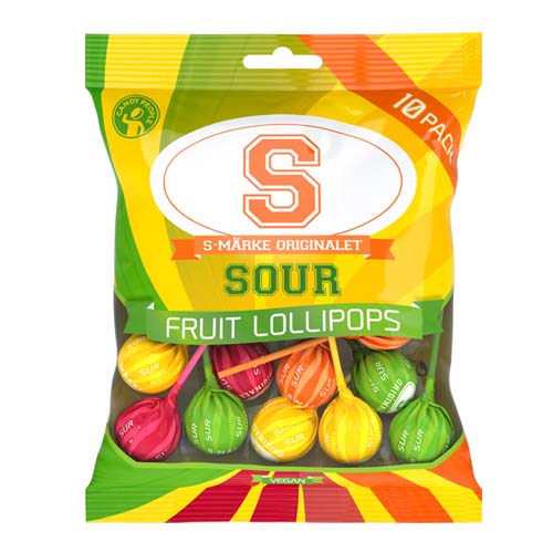 Candy People S-Märke Sour Fruit Lollies 130 g × 12 Bags